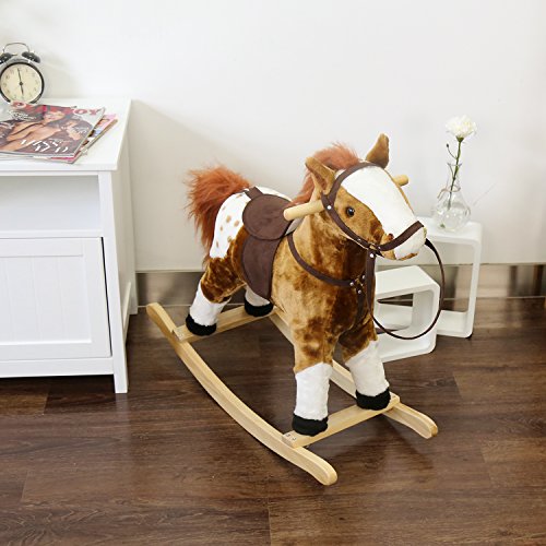 Peach Tree Baby Kids Plush Toy Rocking Horse Pony with Realistic Sounds for Children's Day Gift Rocking Horse Birthday Present, Brown
