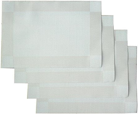 Place Mats Set for dinner, Non Slip PVC Textile Weaving Art Design, 18x12 Inches Square, 4 pcs Pack(White)