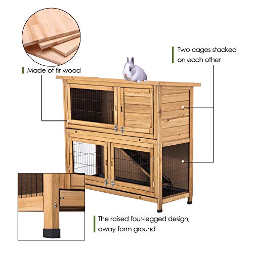 Lovupet Rabbit Hutch Cage with Pull Out Tray, 2 Story Indoor Outdoor Wooden Bunny Cage, Rabbit