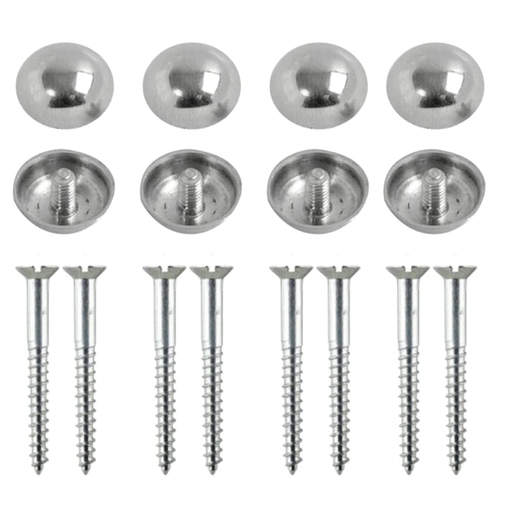Mirror Screw 38mm & Chrome Dome Screw Caps Mirror Screws with Decorative Cap Covers Mirror Screws Fitting Set for Mirror Tables Bath Plates Wardrobes Glass Signs Pack of 20.