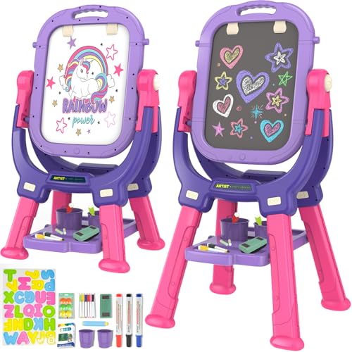 Victostar Easel for Kids, Rotatable Double Sided Adjustable Standing Art Easel with Drawing & Writing Accessories for Kids Boys and Girls