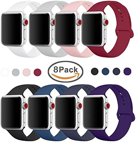 Yimzen Soft Silicone Sport iWatch Band Strap for Apple Watch Series 3 2 1 Sport & Edition 42mm M/L 8Pack