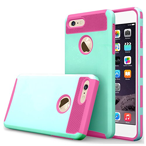 iBarbe iPhone 7 plus Case,iPhone 8 plus Case, Slim Fit Shell Rubber Hard Plastic Full Protective Anti-Scratch Resistant Cover Case for iPhone 7 plus (2016) / iPhone 8 plus (2017) - teal/rose