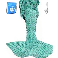 LAGHCAT Mermaid Tail Blanket Knit Crochet Mermaid Blanket for Adult, Oversized Sleeping Blanket, Wave Pattern (75 x 35.5 Inch, Mint Green)