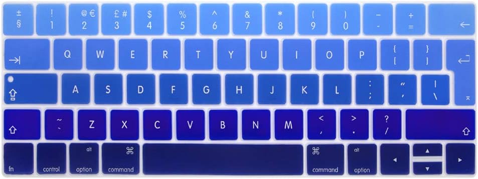 AUSMIX MacBook Keyboard Cover 2018/2017/2016 Release Touch Bar Version Newest Mac Pro 13 (A1706/A1989) & Pro 15 (A1707/A1990) Dustproof Silicone Keyboard Protective Skin - Ombre Blue