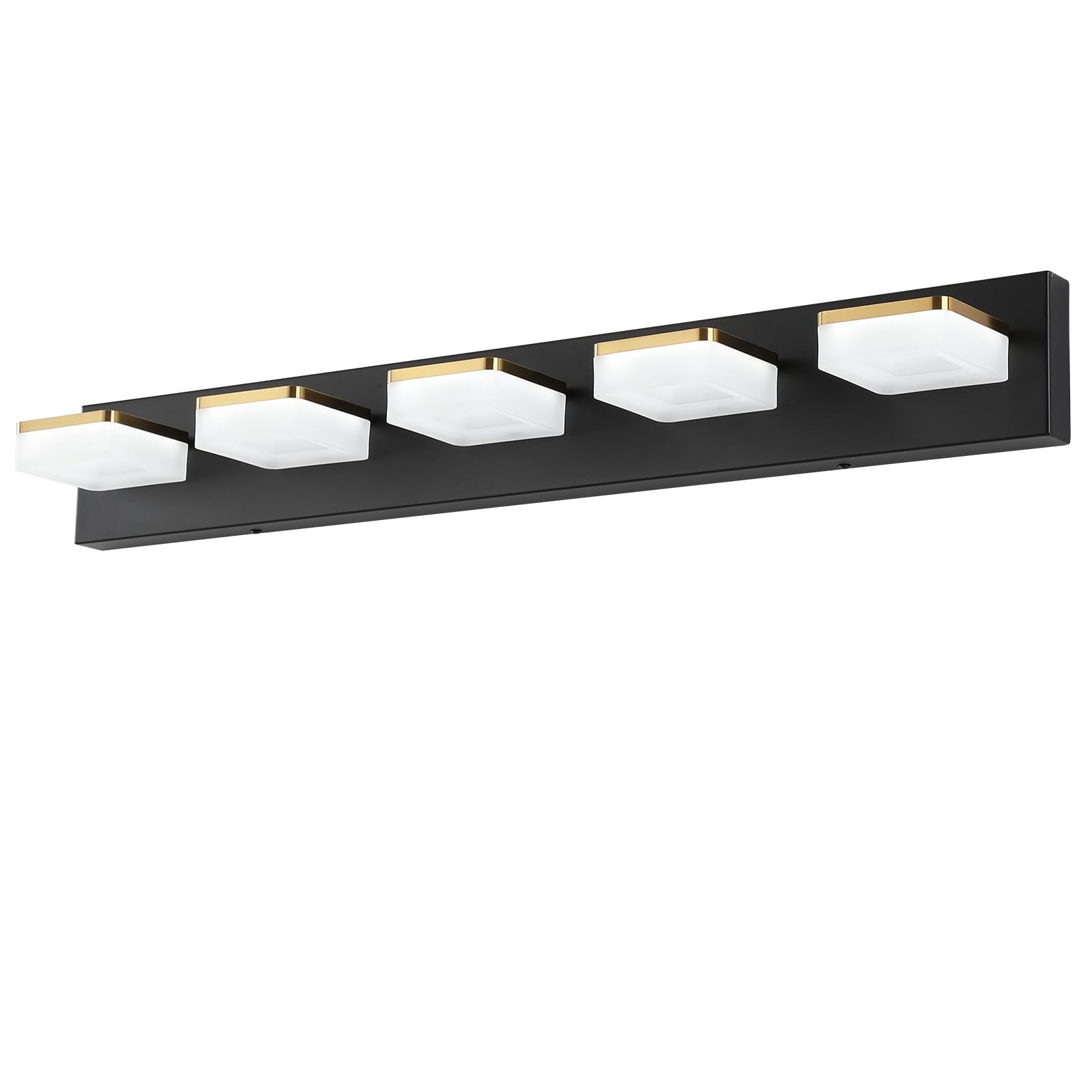 Bicrink 5 Light Bathroom Vanity Light LED 30W Bright Dimmable Bathroom Light Fixtures Over Mirror, Gold Black Vanity Lights for Bathroom, Wall Sconces with Acrylic Lampshade, Daylight 5500K