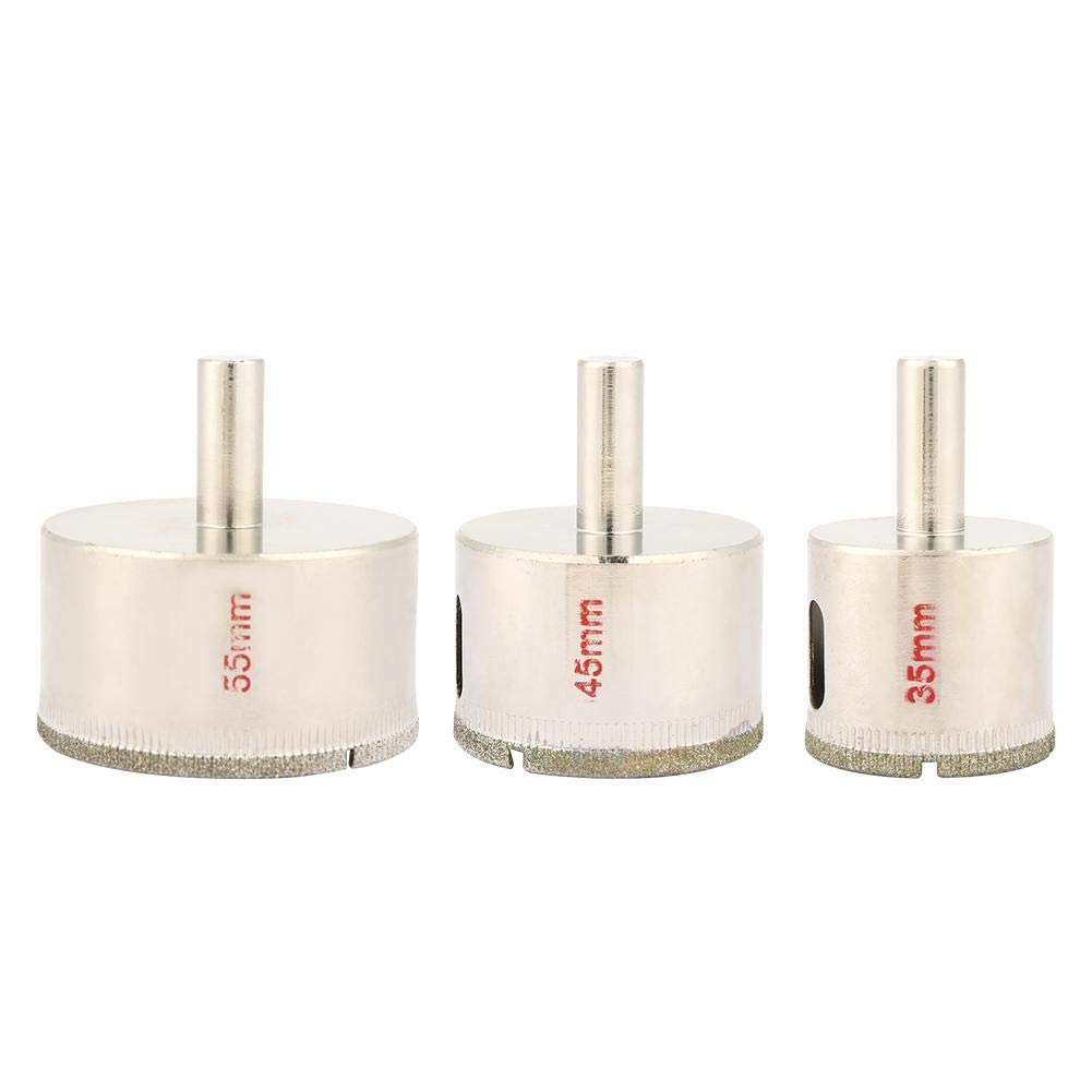 Hole Drill Bit Hole Saw, Akozon Diamond Hole Saw 35mm 45mm 55mm 3pcs Glass Hole Cutter Drill Bit for Porcelain Marble Glass Tile