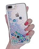 Liquid Glitter iPhone 7 Plus Case, Hard Back Colorful Bling Quicksand with ios icon Apple APP Shine Phone Case for iPhone 8 Plus (Silver Glitter, iPhone 7 Plus/8 Plus)