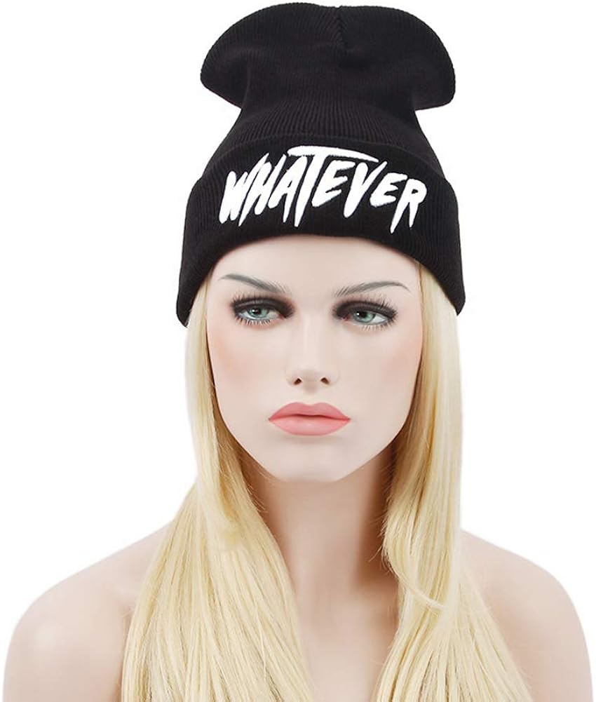 Black Whatever Slouchy Beanie Skull Winter Knit Hat Cap for Men Women: Clothing