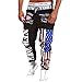 Pishon Men's Jogger Pants Casual Flag Pattern Hip Pop Jogging Cotton Sweat Pants, Black, Large