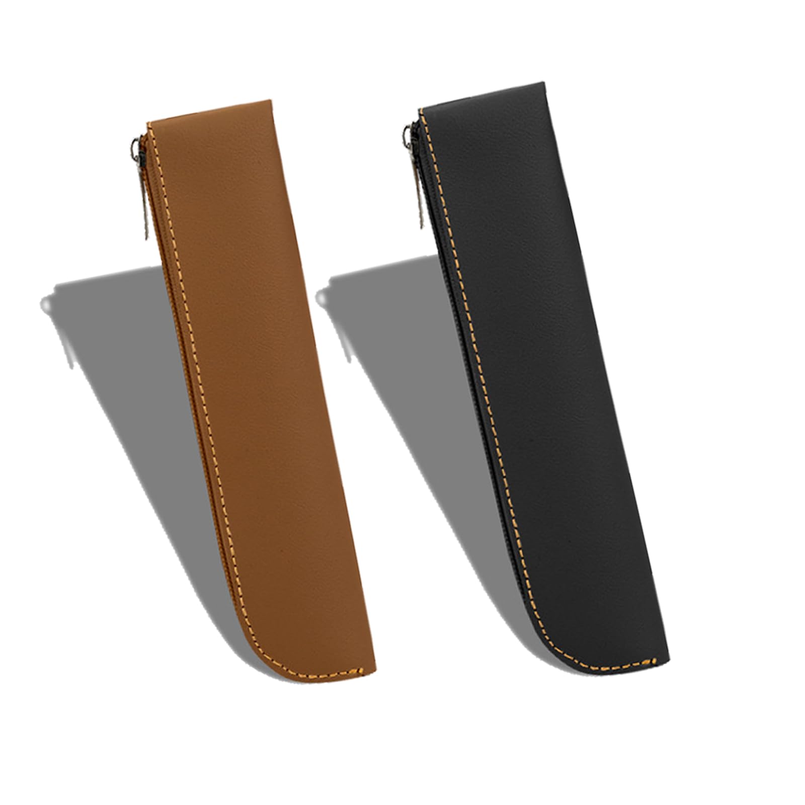JEKUGOT 2 Pcs Small Pencil Pouch, Leather Slim Pencil Case, Portable Zipper Pencil Bag, Protable Stationery Pouch Cosmetic Bag Organizer Zipper Storage Bag for Travel Business Office(Black and Brown)