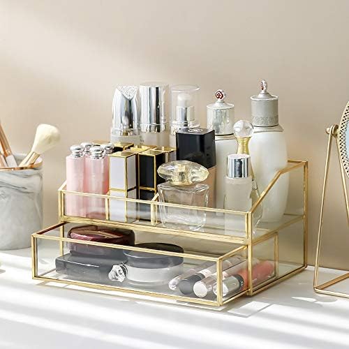 驚きの価格 B08kdgyr3l Gold リビングオフィスに最適 Color Size 家電 カメラ 車 バイク Size One 引き出し化粧品収納ボックスの引き出しを持つ化粧品メイクアップクリアオーガナイザーセクションは デスクトップ仕上げラック 化粧ポーチ メイクボックス
