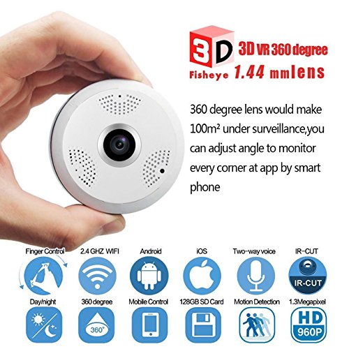 Kebidu IP Camera 360 Degree Panoramic Fisheye 3D VR Wireless Wifi 2.4GHZ Security Camera Outdoor IR Night Motion Detection