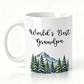 SRWNFOS World’s Best Grandpa Ceramic Mug, Forest Watercolor Style Drinking Cup For Best Grandpa, Funny Mountain Theme Coffee Mug For Men, Christmas Retirement Thank You Gifts For Grandfather