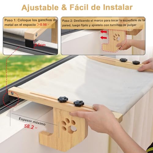 AZYAADIXX Percha de Ventana para Gatos Hamaca Ventana con 4 Patas, Estante Cama de Gatitos Gatos Grande Dormir Interior Asiento Resistente Ajustable Montado en Ventana Estante Estable Soporta 7kg