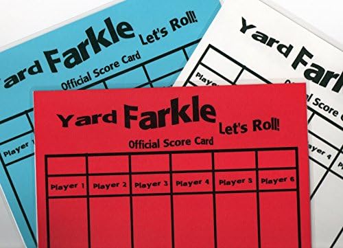 Yard Farkle Score Card 3 PACK Bright Colors ( 1 Red, 1 White, 1 Blue). Laminated with rules on back Use over and over again with any dry erase marker. Keeps score for up to 18 players or 18 teams.