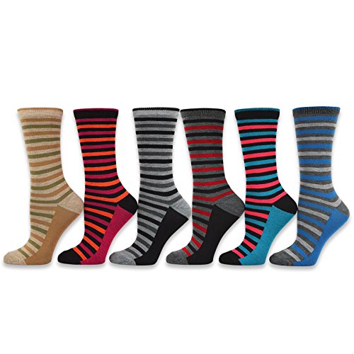 TeeHee Women's Value 12-Pack Fun Crew Socks (Thin-Ministripes)