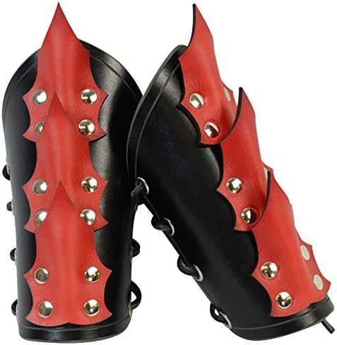 Childrens Dragon Scale Bracers, black and red leather