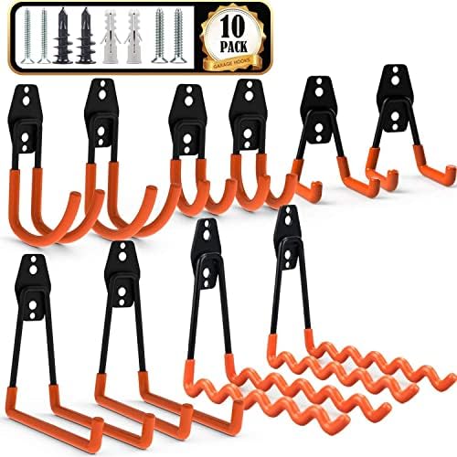 Garage Hooks Double Heavy Duty 10 Pack, Utility Steel Garage Organizer