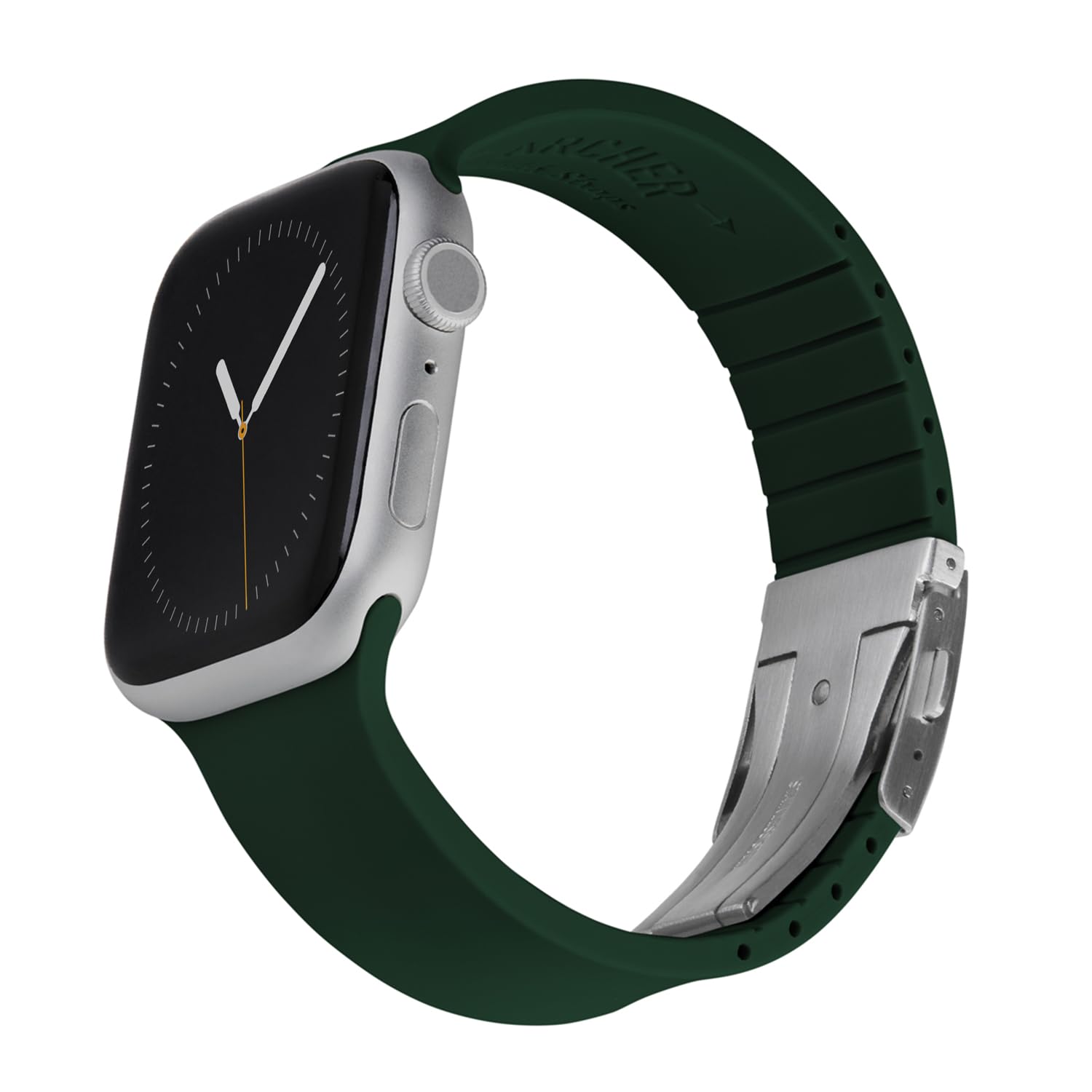 Archer Watch Straps - Custom Fit Silicone Straps for Apple Watch (British Racing Green, Silver Clasp, 40/41/42mm)