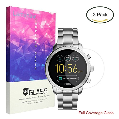 For Fossil Q Explorist Screen Protector, Lamshaw Full Coverage Tempered Glass Screen Protector for Gen 3 Smartwatch (Full Coverage-3 Pack)
