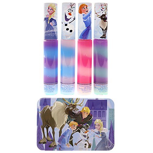 Townley Girl Frozen Sparkly Lip Gloss for Girls, 4 Pack with Decorative Tin