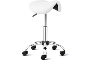 OmySalon Saddle Stool Rolling Chair, Ergonomic Saddle Chair with Swivel Wheels, Adjustable Hydraulic Stylist Cutting Stool for Salon Tattoo Massage Office Medical, White