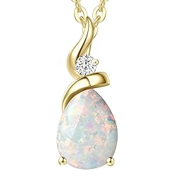 FANCIME Opal Necklace 14K Solid Yellow Gold Pear