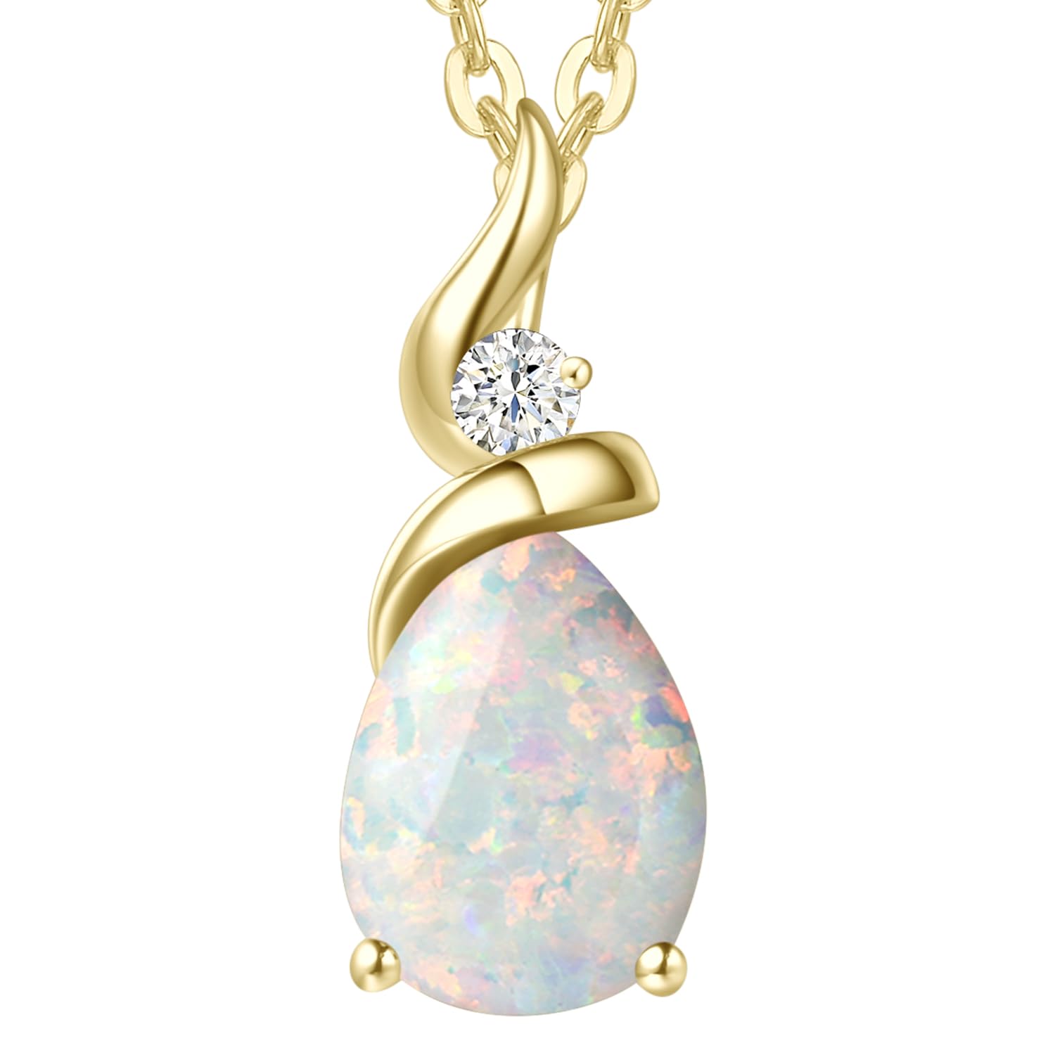 FANCIME Opal Necklace 14K Solid Yellow Gold Pear