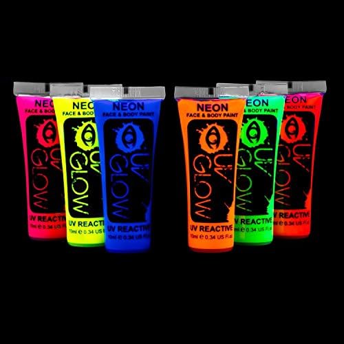 Blacklight Face and Body Paint 0.34oz - Set of 6 Tubes - Neon Fluorescent