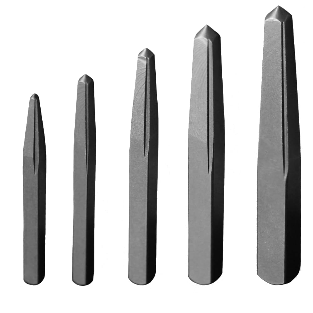 Uadme Easy Out Bolt Screw Extractor Set, 5 Sizes Square Type Straight Fluted, Bolt Remover for Home Repairs and Stripped Screw Broken Spark Plug Removal