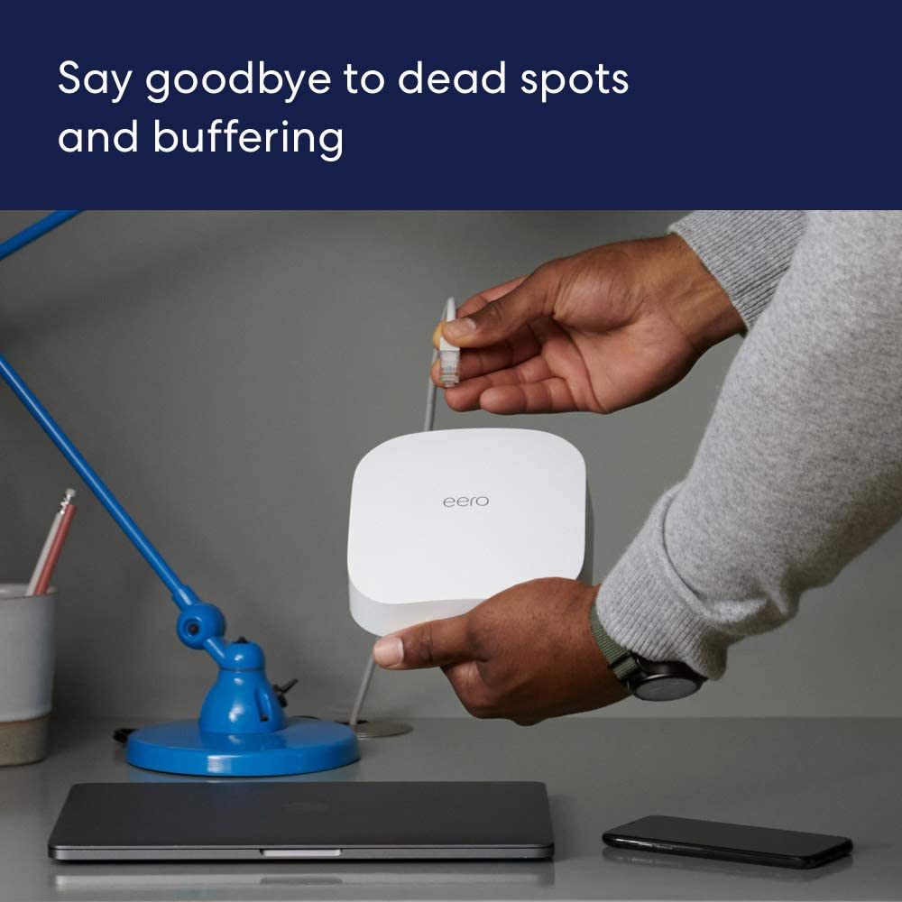 Certified Refurbished Amazon eero Pro 6 tri-band mesh Wi-Fi 6 3-PC system with built-in Zigbee smart home hub (2 routers + 1 Amazon smart plug)