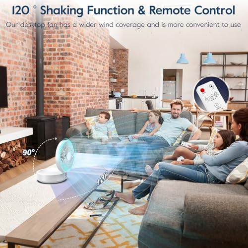 Table Fan, USB Rechargeable Powerful Quiet Fans with Remote Control, LED Display, 120° Rotation Oscillating, 3 Speed, Portable Fan for Office, Bedroom, Camping