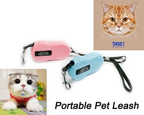 DELE Retractable Pet Leash, 7ft Pet Walking Leash for Small Pet up to 22lbs, Tangle Free, One Button Break & Lock,Mini Size And Portable (blue)