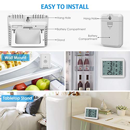 AMIR Refrigerator Thermometer, 2 Channels Thermometer with 2 Wireless