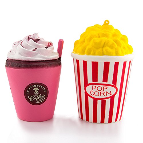WATINC 2Pcs Cute Squishy, Kawaii Pop corn&Red cream Scented Slow Rising squishy, Kid Toy, Lovely Toy,Stress Relief Toy,Decorations Toy Gift Fun (pop corn&red cream)