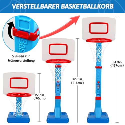 Basketball Hoop Children's Indoor Outdoor Toy from 2 3 4 Years, Height Adjustable Basketball Hoop 70-137 cm with Basketballs & Pump, Children's Toy Gift for Boys Girls from 1 2 3 4 5 Years (Blue)