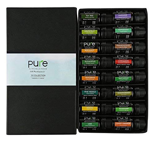 PURE Therapeutic Grade Essential Oils Gift Set - Lime Peppermint Lemongrass Sweet Orange Cinnamon Patchouli Rosemary Frankincense Tea Tree Grapefruit Bergamont Lavender Eucalyptus (Top 16)