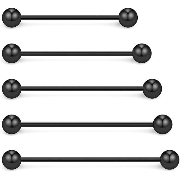 5-Pack 14g Steel Industrial Barbells – 1.5” (38mm) Length With 5mm Balls, 316L Surgical Steel