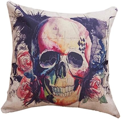 LGNL 1PCS Cotton Linen Square Decorative Throw Pillow Case Cushion Cover 18" x 18" (Red Rose Skull)