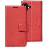 SafeSleeve Wallet Leather Case for iPhone 17 EMF Blocker for Cell Phone with 3 Card Holder & Adjustable Stand – Magnetic Closure, and Magnetic Folio Protection for Daily Use (Red)