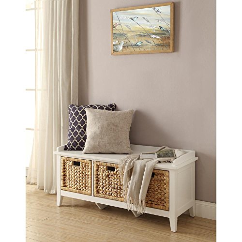 Major-Q Bench With Storage for Living Room/Entryway/Hallway, 3 Basket Drawers, White Finish 43 in. L x 16 in. D x 18 in. H - Thumbnail 4