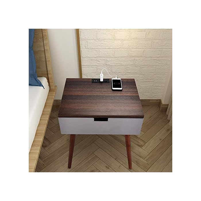 Frylr Nightstand Bedside Table with Charging Station and USB Port