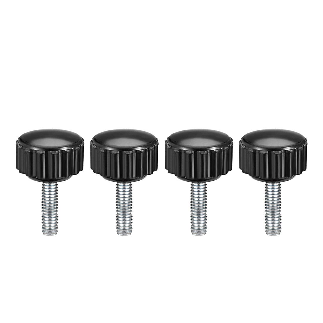 sourcing map M4 x 15mm Metric Male Thread Knurled Clamping Knobs Grip Thumb Screw on Type Plastic Threaded Hand Bolt Knobs Black 4 Pcs