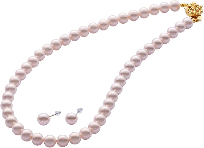 Amazon Votre Couture 高級国産 パールネックレス グランプレミアム 結婚式用 8mm 42cm ピンク ピアス ネックレス 通販