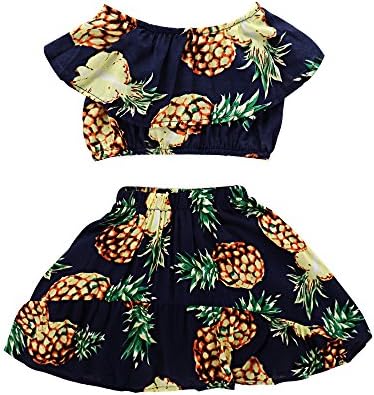Seaby Baby Girls Pineapple Print Top and High Waist Skirt Two-Piece Set (120(3-4T), Dark Blue)