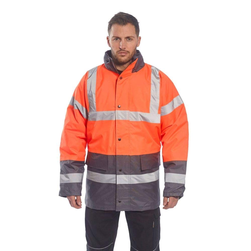 Portwest S467 Men's Hi Vis Contrast Winter Traffic Jacket EN342 CE Certified Waterproof Quilt Lined Storm Flap Reflective Tape Hood Safety Coat - Image 4