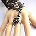 Abeillo Fashion Elegant Bridal Women Beaded Embroidered Lace Flower Bangle Bracelet with Ring Wedding Party (Black)