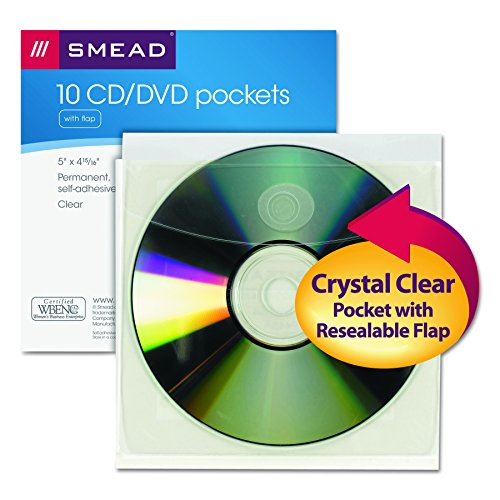 Smead SelfAdhesive Poly CD/DVD Pocket, Clear, 10 per Pack (68144