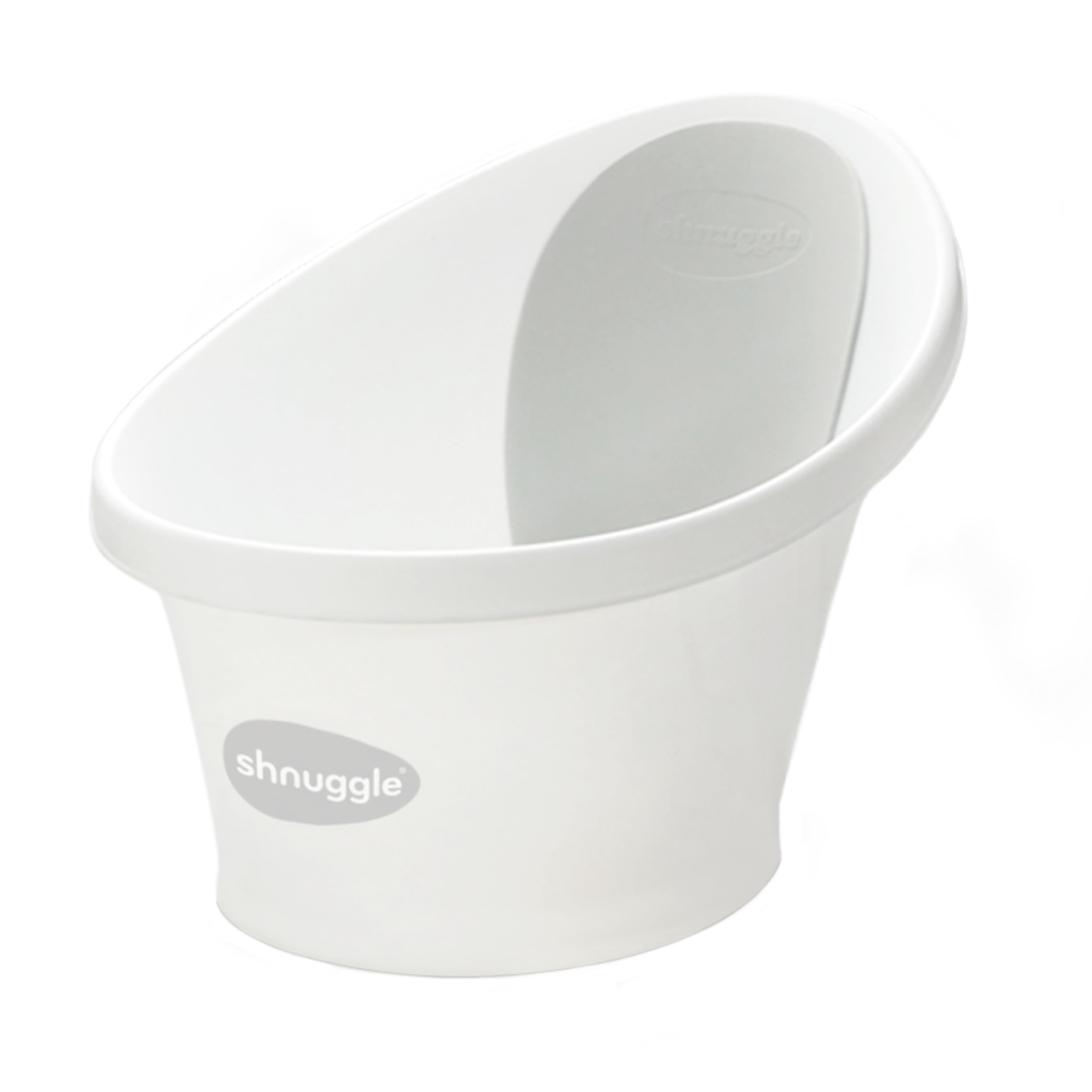 Shnuggle Newborn Baby Bath | Built in Support Bump and Soft Backrest | Suitable from Newborn | Bath Seat Support Includes Plug | White with Grey backrest